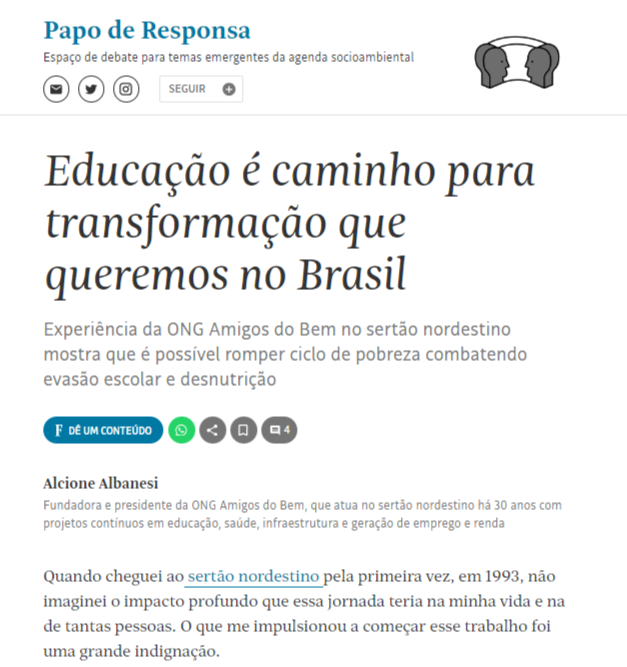 Educação é caminho para transformação que queremos no Brasil